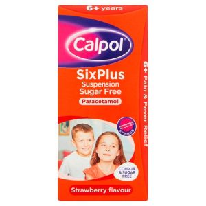 Calpol Six Plus Sugar Free Suspension Strawberry Flavour Liquid Paracetamol